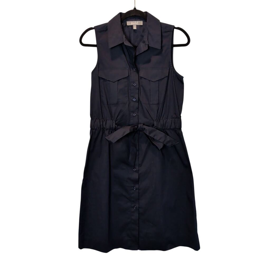 Marled Reunited Clothing Sz S Navy Blue Sleeveless Shirt Dress Belt Classic